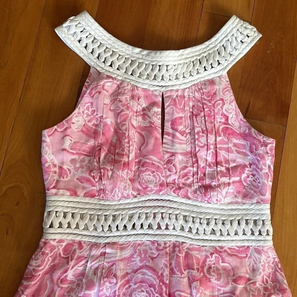 Lilly Pulitzer vintage 100% linen dress what’s your sign sundress pink white